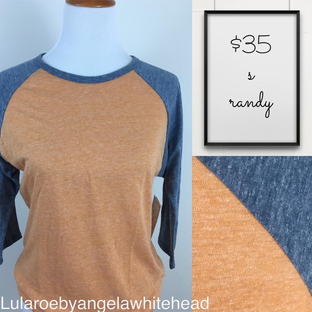 LuLaRoe Randy S-Baseball tee NWT blue/peach